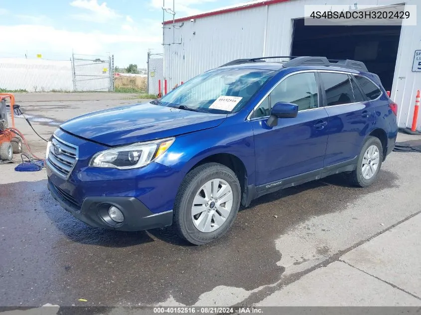 2017 Subaru Outback 2.5I Premium VIN: 4S4BSADC3H3202429 Lot: 40152516