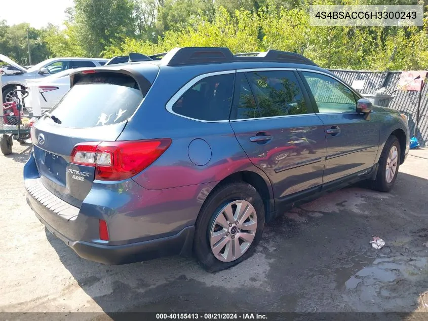 2017 Subaru Outback 2.5I Premium VIN: 4S4BSACC6H3300243 Lot: 40155413