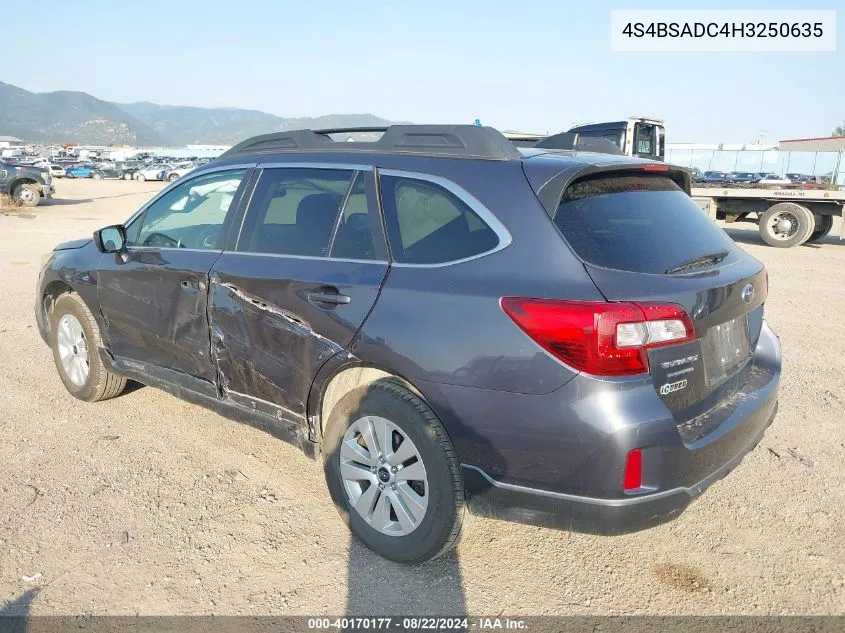 2017 Subaru Outback 2.5I Premium VIN: 4S4BSADC4H3250635 Lot: 40170177