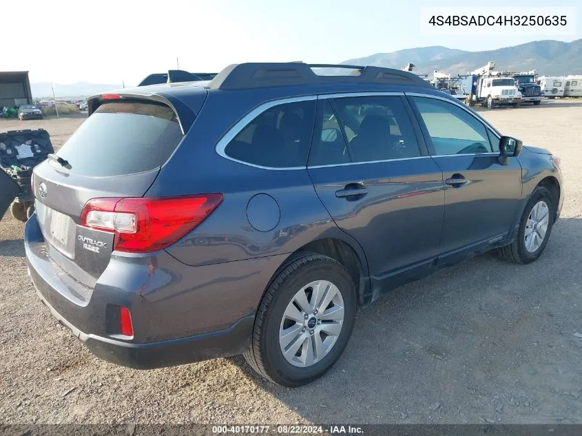 2017 Subaru Outback 2.5I Premium VIN: 4S4BSADC4H3250635 Lot: 40170177