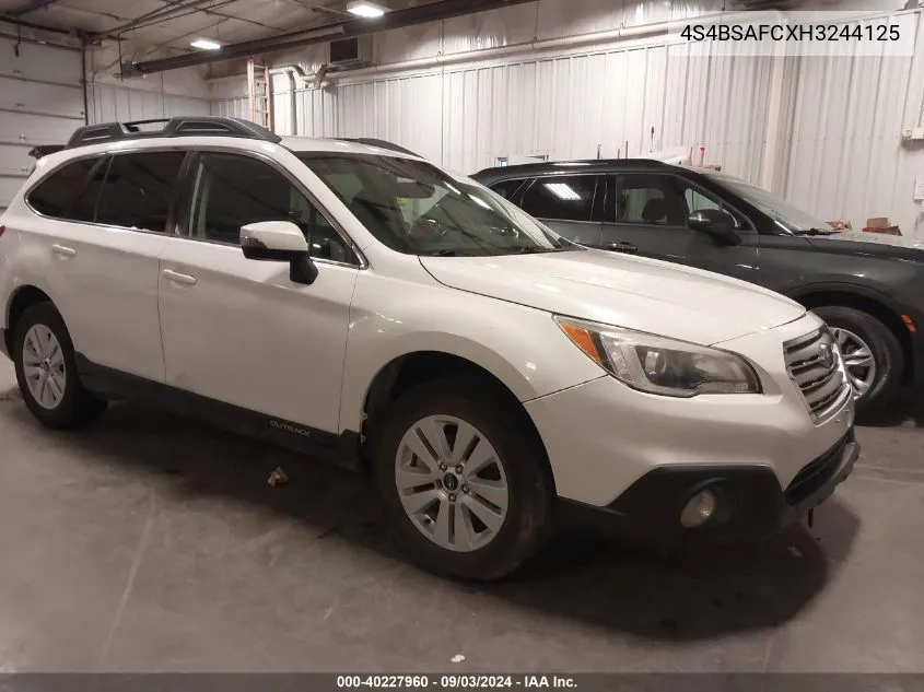 2017 Subaru Outback 2.5I Premium VIN: 4S4BSAFCXH3244125 Lot: 40227960