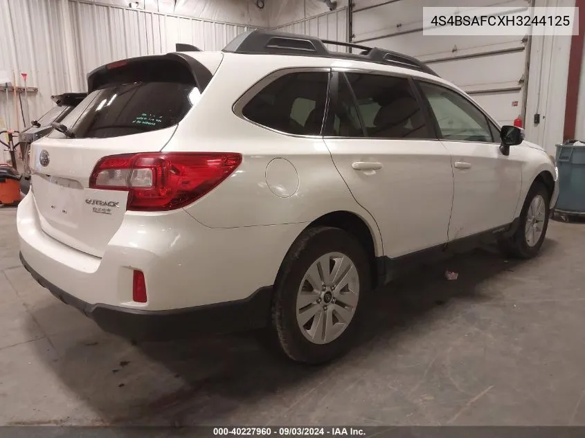 2017 Subaru Outback 2.5I Premium VIN: 4S4BSAFCXH3244125 Lot: 40227960