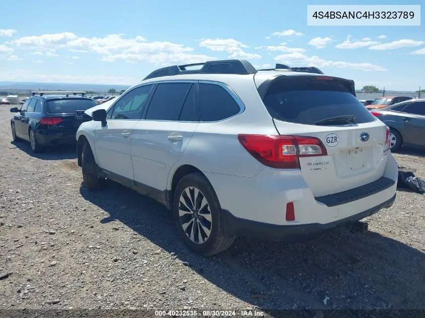 2017 Subaru Outback 2.5I Limited VIN: 4S4BSANC4H3323789 Lot: 40232535