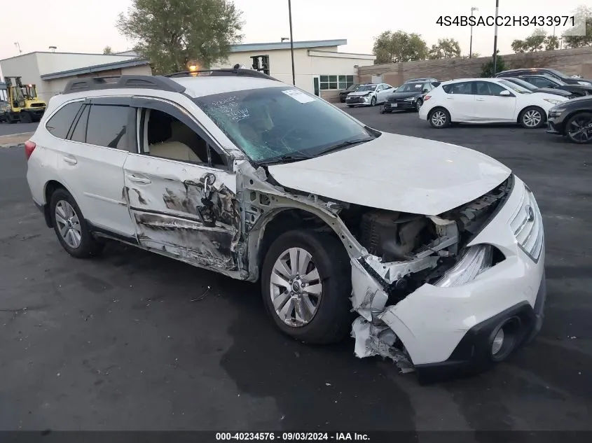 2017 Subaru Outback 2.5I Premium VIN: 4S4BSACC2H3433971 Lot: 40234576