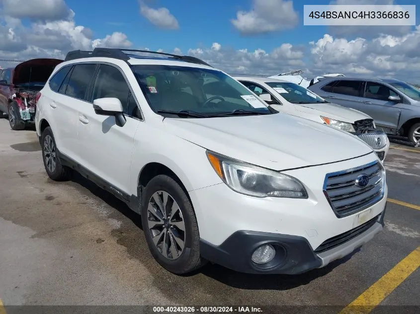 2017 Subaru Outback 2.5I Limited VIN: 4S4BSANC4H3366836 Lot: 40243026