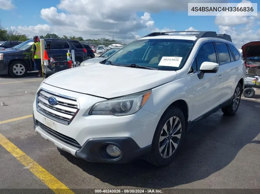 2017 Subaru Outback 2.5I Limited VIN: 4S4BSANC4H3366836 Lot: 40243026