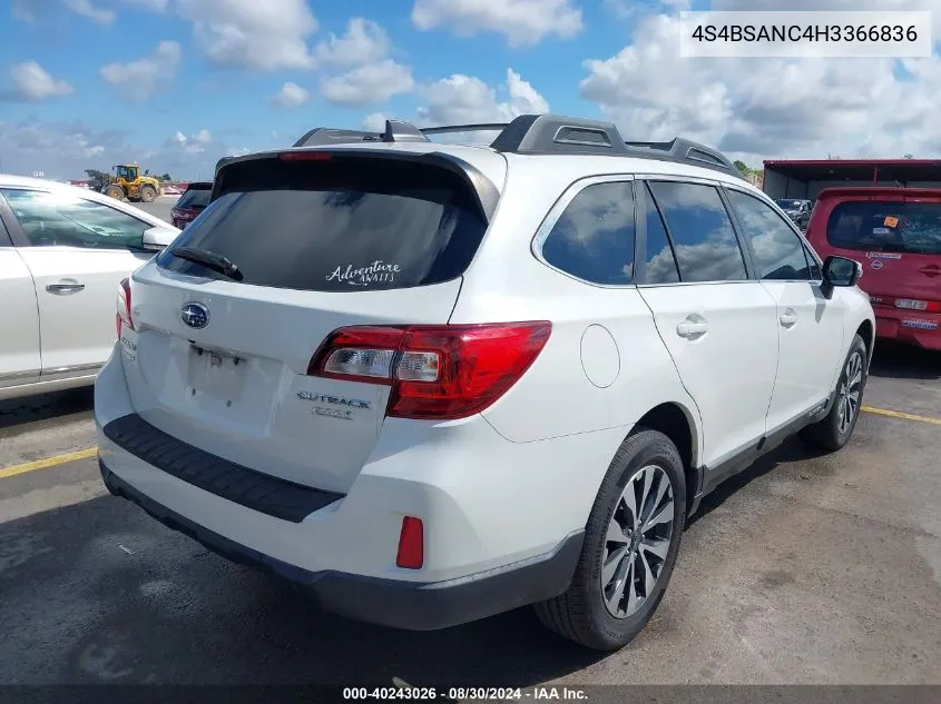 2017 Subaru Outback 2.5I Limited VIN: 4S4BSANC4H3366836 Lot: 40243026