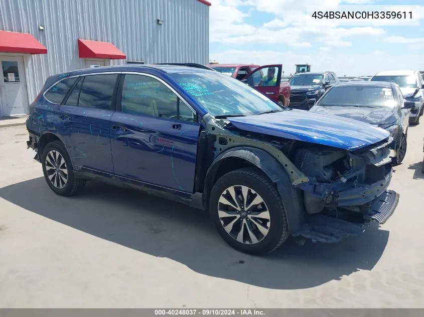 2017 Subaru Outback 2.5I Limited VIN: 4S4BSANC0H3359611 Lot: 40248037