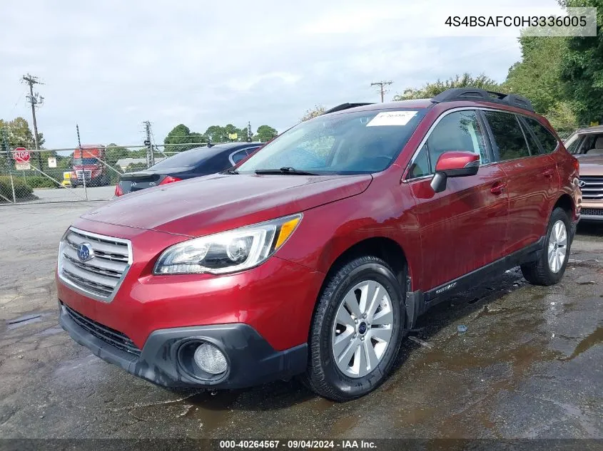 2017 Subaru Outback 2.5I Premium VIN: 4S4BSAFC0H3336005 Lot: 40264567