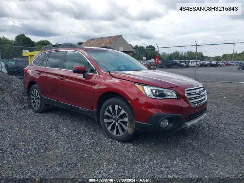 4S4BSANC8H3216843 2017 Subaru Outback 2.5I Limited