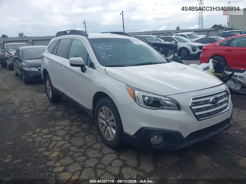 2017 Subaru Outback 2.5I Premium VIN: 4S4BSACC3H3403894 Lot: 40327119