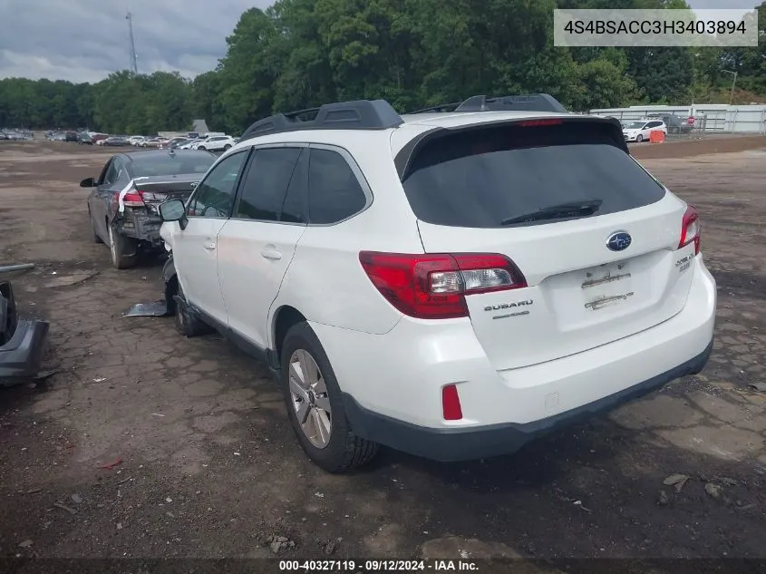 2017 Subaru Outback 2.5I Premium VIN: 4S4BSACC3H3403894 Lot: 40327119