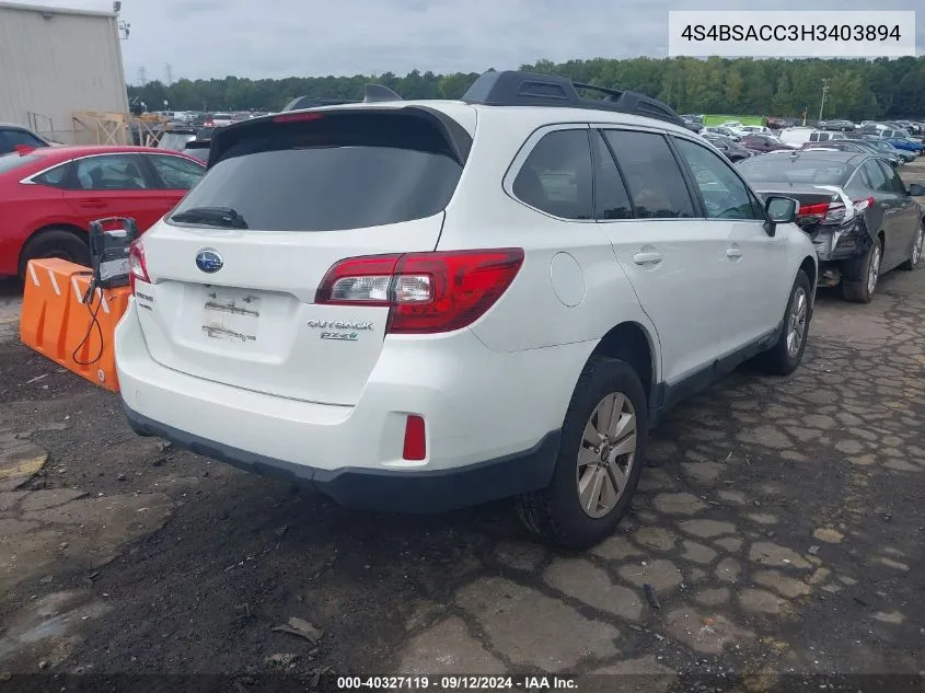 2017 Subaru Outback 2.5I Premium VIN: 4S4BSACC3H3403894 Lot: 40327119