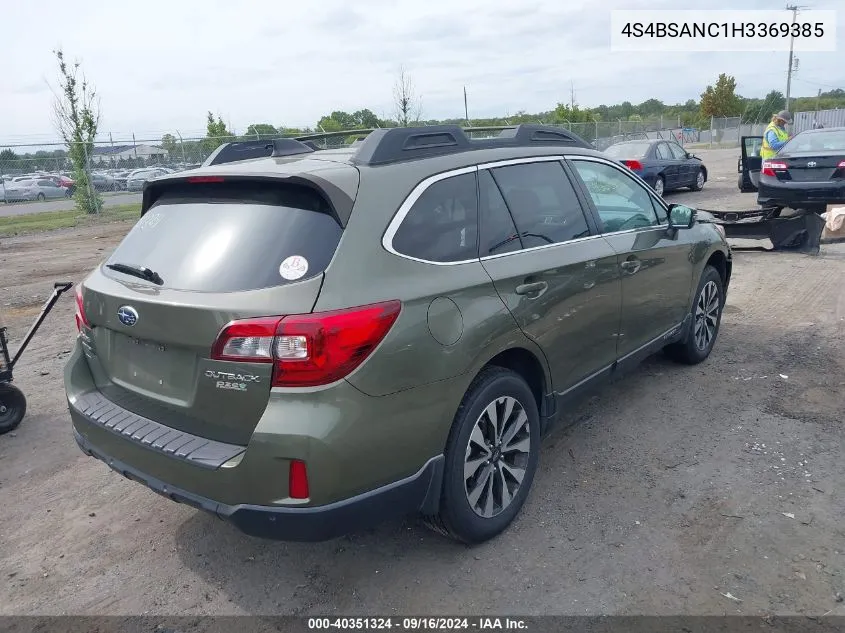 2017 Subaru Outback 2.5I Limited VIN: 4S4BSANC1H3369385 Lot: 40351324