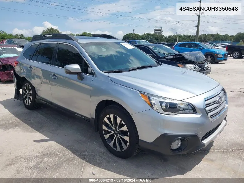 2017 Subaru Outback 2.5I Limited VIN: 4S4BSANC0H3350648 Lot: 40528227