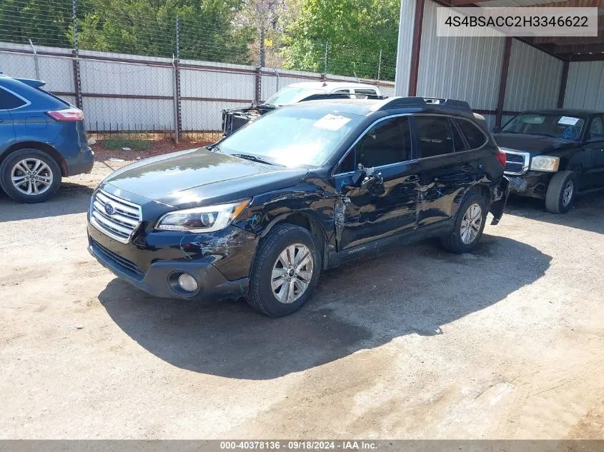 2017 Subaru Outback 2.5I Premium VIN: 4S4BSACC2H3346622 Lot: 40378136