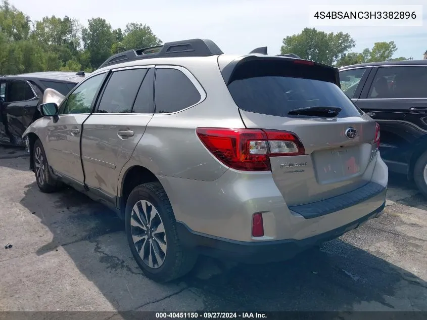 2017 Subaru Outback 2.5I Limited VIN: 4S4BSANC3H3382896 Lot: 40451150