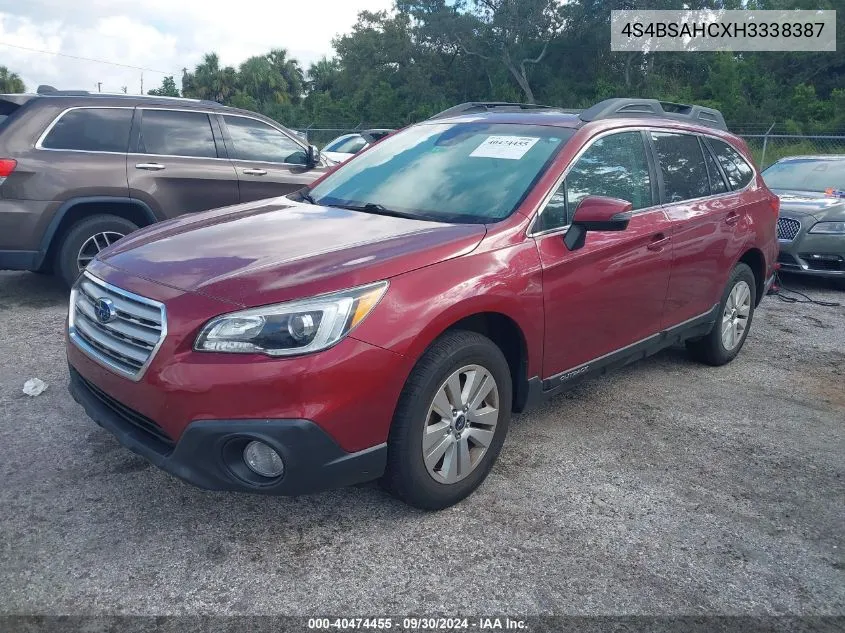 2017 Subaru Outback 2.5I Premium VIN: 4S4BSAHCXH3338387 Lot: 40474455