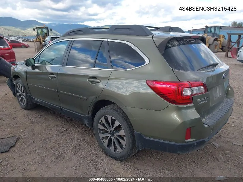 2017 Subaru Outback 3.6R Limited VIN: 4S4BSENC3H3215428 Lot: 40486805