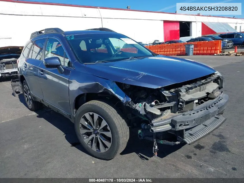 2017 Subaru Outback 2.5I Limited VIN: 4S4BSAKC5H3208820 Lot: 40487178