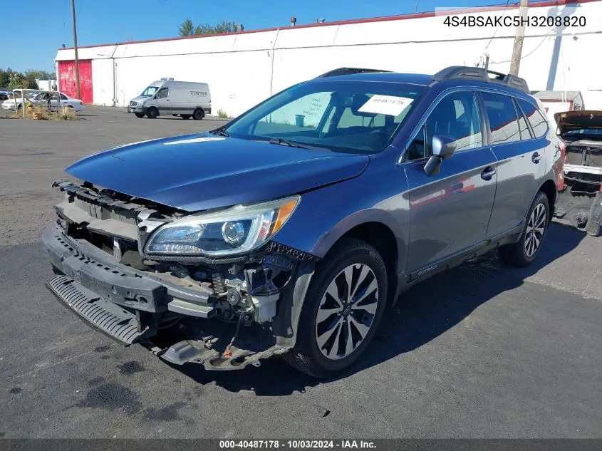 2017 Subaru Outback 2.5I Limited VIN: 4S4BSAKC5H3208820 Lot: 40487178