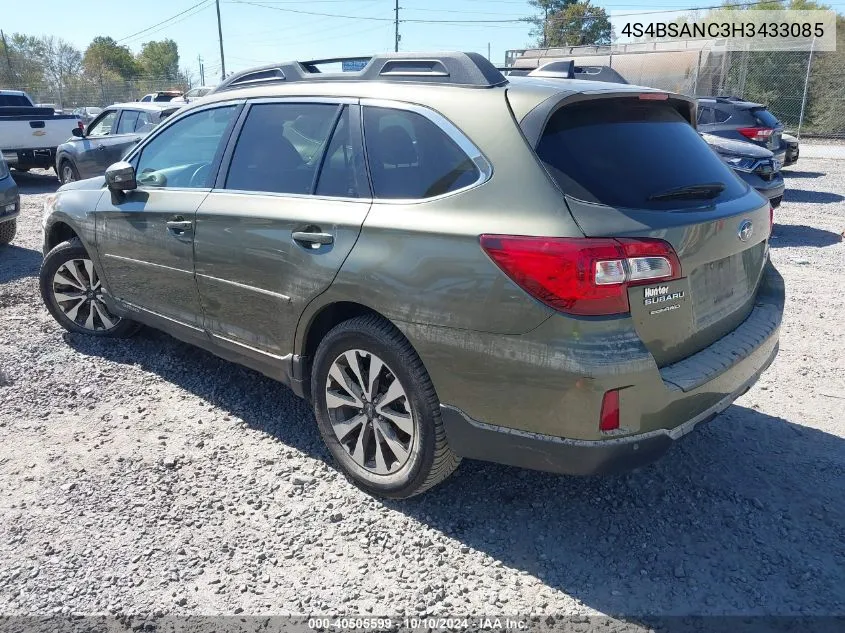 2017 Subaru Outback 2.5I Limited VIN: 4S4BSANC3H3433085 Lot: 40505599