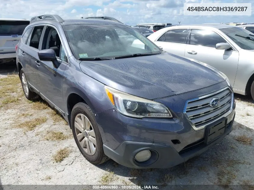 2017 Subaru Outback 2.5I Premium VIN: 4S4BSACC8H3369287 Lot: 40506960