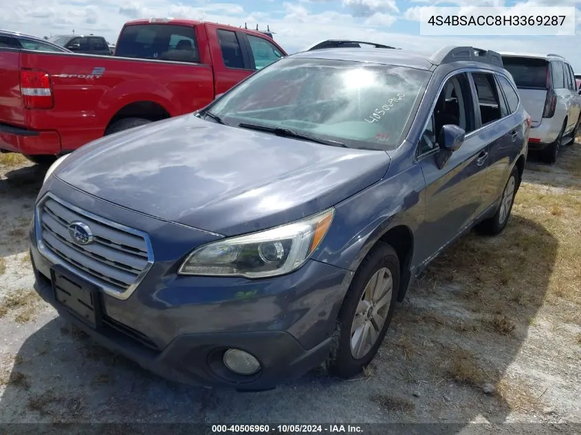 2017 Subaru Outback 2.5I Premium VIN: 4S4BSACC8H3369287 Lot: 40506960