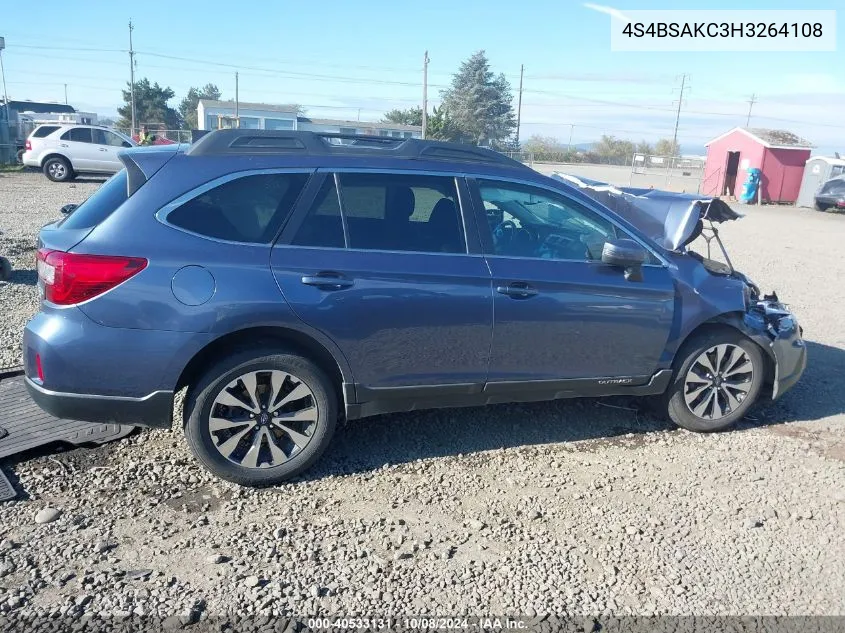 2017 Subaru Outback 2.5I Limited VIN: 4S4BSAKC3H3264108 Lot: 40533131