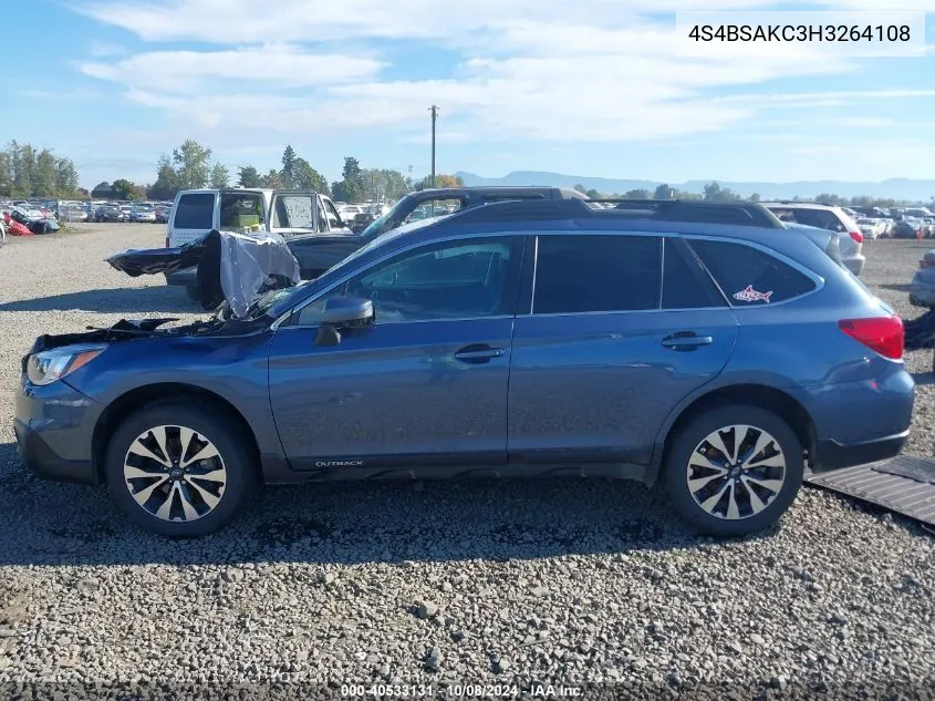 2017 Subaru Outback 2.5I Limited VIN: 4S4BSAKC3H3264108 Lot: 40533131