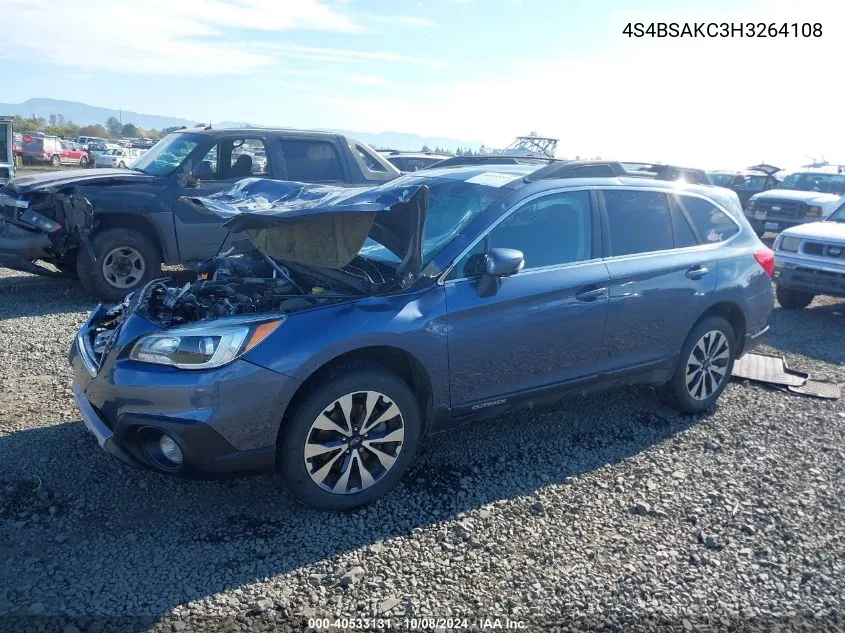 2017 Subaru Outback 2.5I Limited VIN: 4S4BSAKC3H3264108 Lot: 40533131