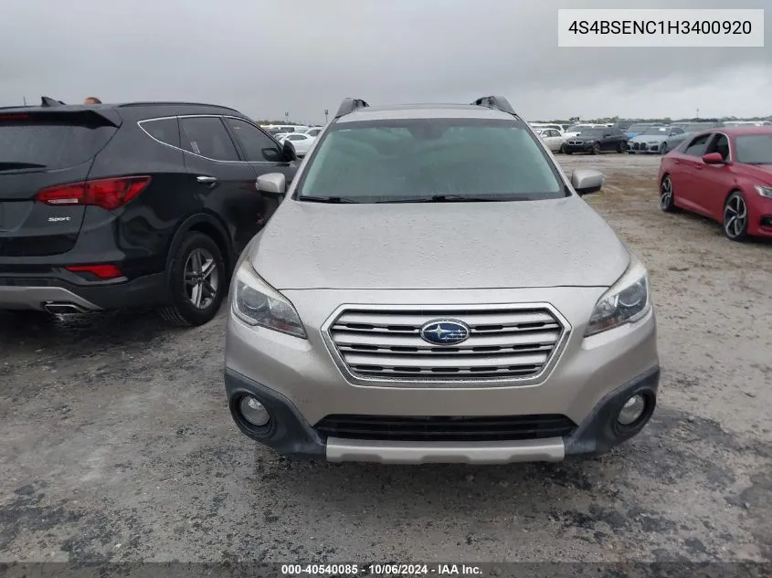 2017 Subaru Outback 3.6R Limited VIN: 4S4BSENC1H3400920 Lot: 40540085