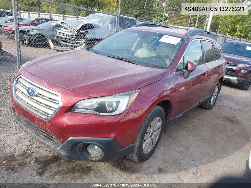 2017 Subaru Outback 2.5I Premium VIN: 4S4BSAHC5H3276221 Lot: 40627376