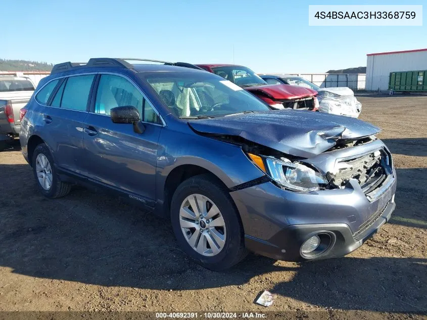 2017 Subaru Outback 2.5I VIN: 4S4BSAAC3H3368759 Lot: 40692391