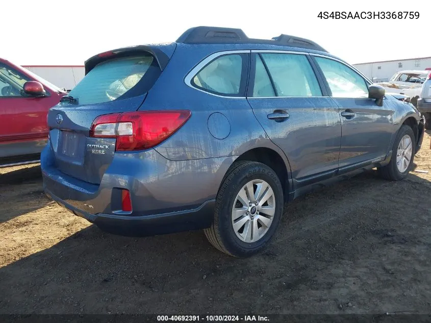 2017 Subaru Outback 2.5I VIN: 4S4BSAAC3H3368759 Lot: 40692391