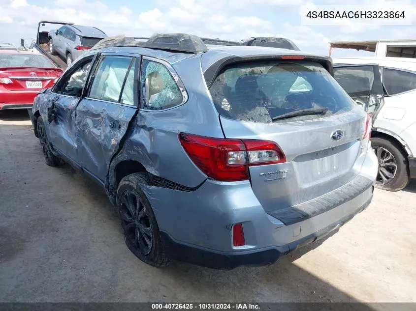 2017 Subaru Outback 2.5I VIN: 4S4BSAAC6H3323864 Lot: 40726425