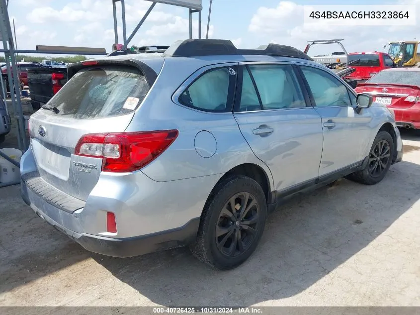 2017 Subaru Outback 2.5I VIN: 4S4BSAAC6H3323864 Lot: 40726425