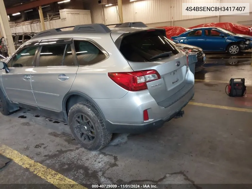 2017 Subaru Outback 3.6R Limited VIN: 4S4BSENC8H3417407 Lot: 40729009