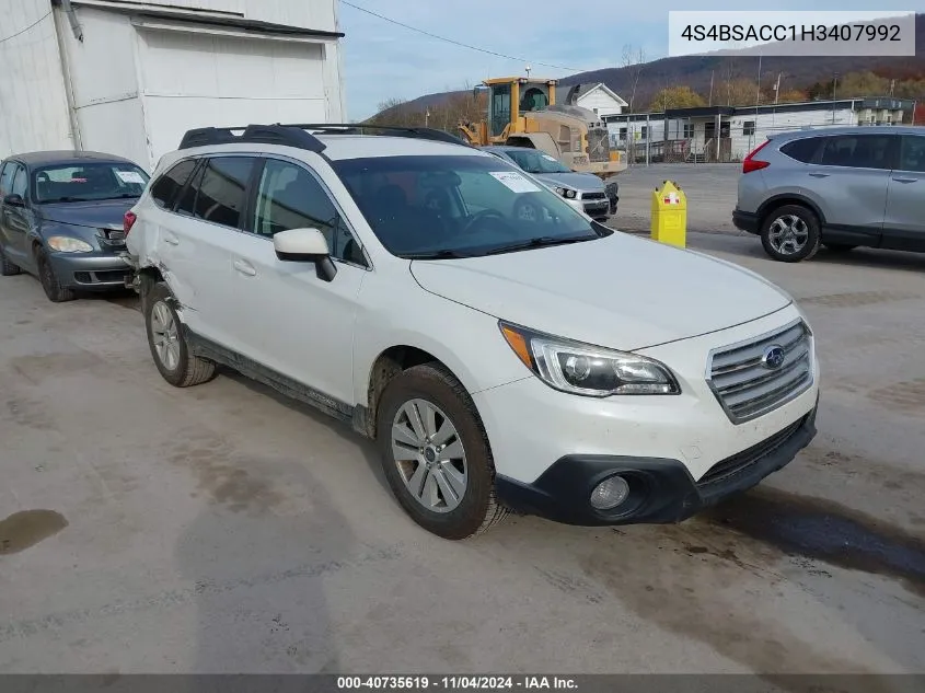 2017 Subaru Outback 2.5I Premium VIN: 4S4BSACC1H3407992 Lot: 40735619