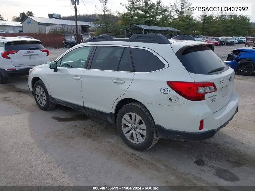 2017 Subaru Outback 2.5I Premium VIN: 4S4BSACC1H3407992 Lot: 40735619