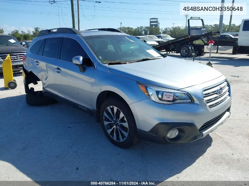 2017 Subaru Outback 2.5I Limited VIN: 4S4BSANC0H3350648 Lot: 40766284