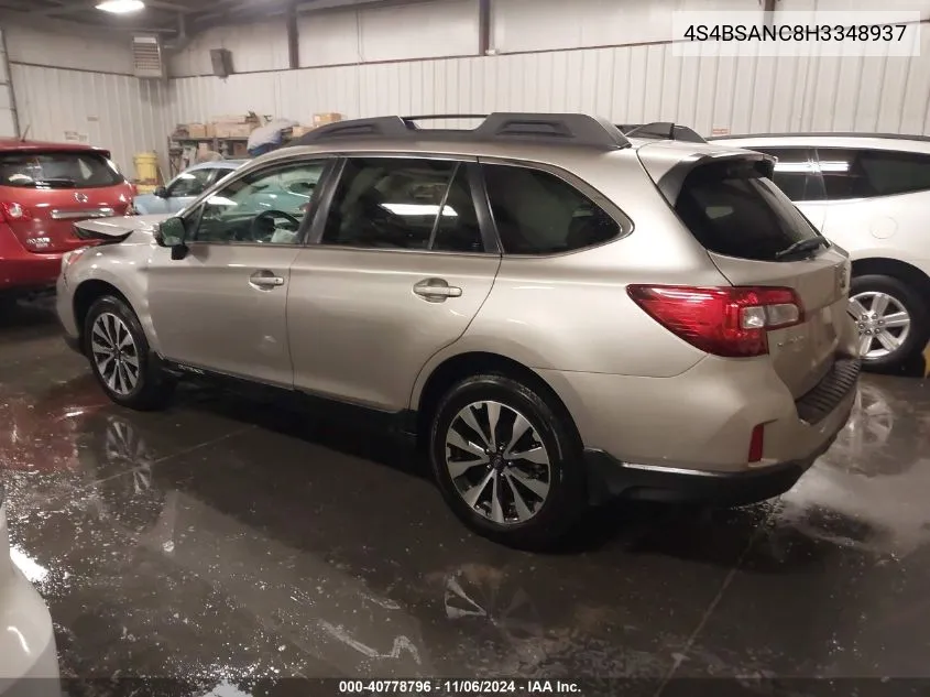 2017 Subaru Outback 2.5I Limited VIN: 4S4BSANC8H3348937 Lot: 40778796