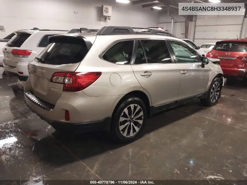 2017 Subaru Outback 2.5I Limited VIN: 4S4BSANC8H3348937 Lot: 40778796