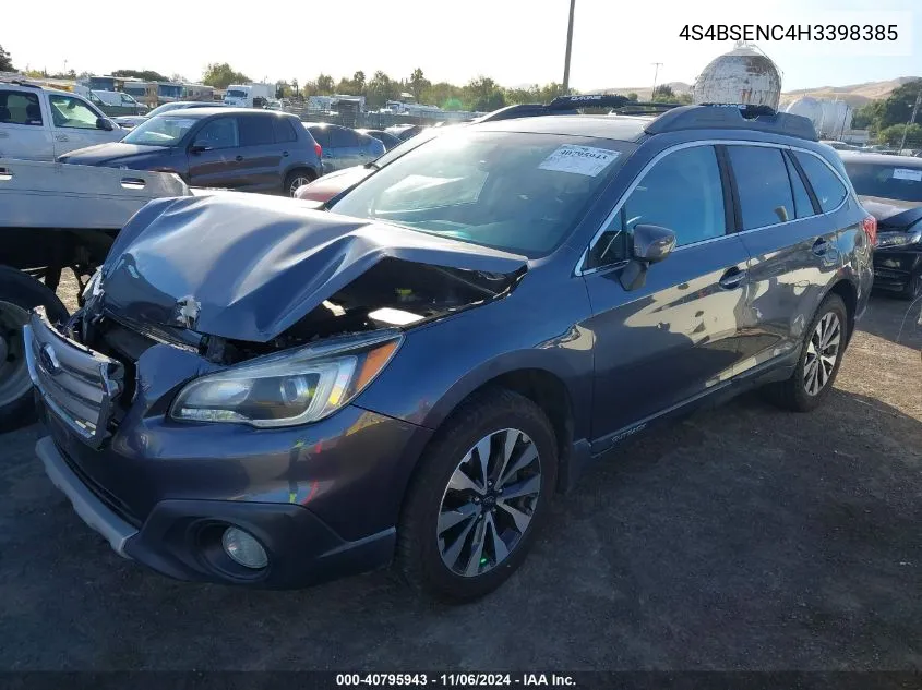 2017 Subaru Outback 3.6R Limited VIN: 4S4BSENC4H3398385 Lot: 40795943