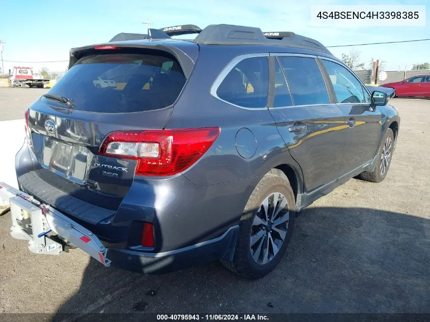 2017 Subaru Outback 3.6R Limited VIN: 4S4BSENC4H3398385 Lot: 40795943