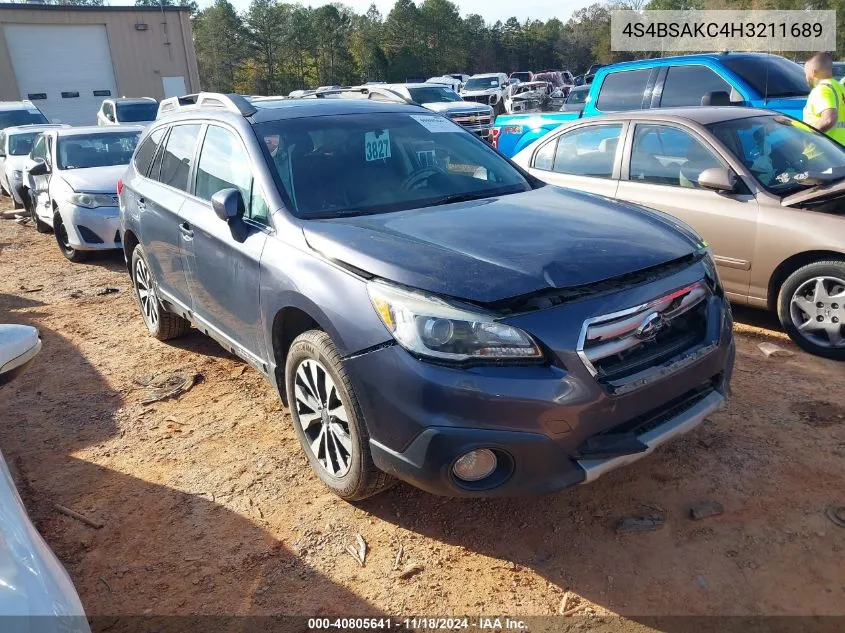 2017 Subaru Outback 2.5I Limited VIN: 4S4BSAKC4H3211689 Lot: 40805641