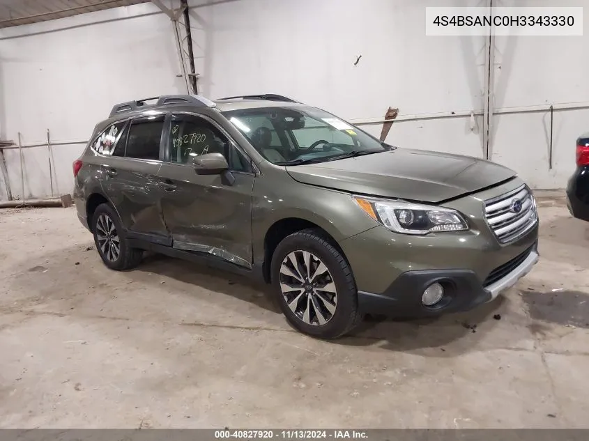 4S4BSANC0H3343330 2017 Subaru Outback 2.5I Limited