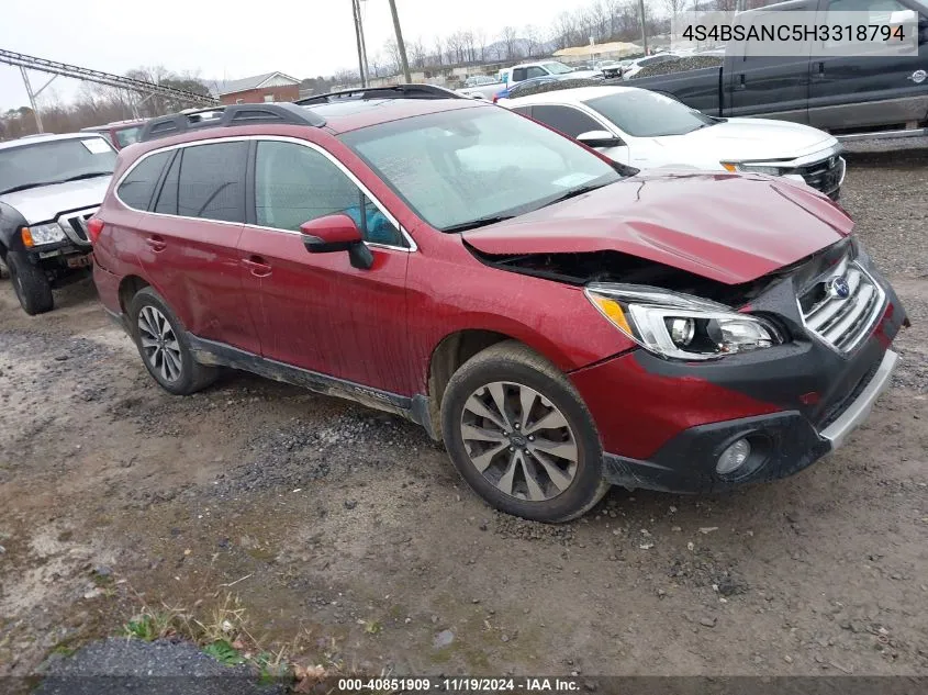 2017 Subaru Outback 2.5I Limited VIN: 4S4BSANC5H3318794 Lot: 40851909