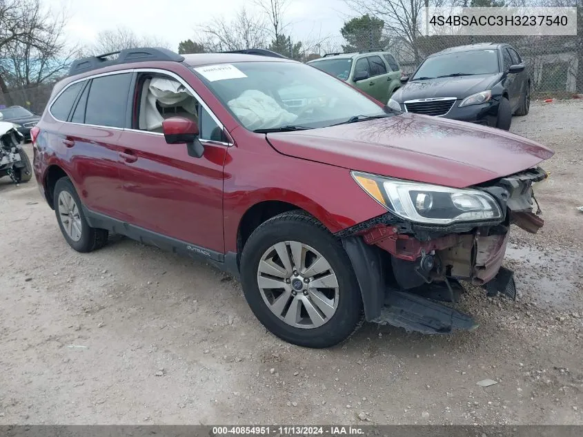 2017 Subaru Outback 2.5I Premium VIN: 4S4BSACC3H3237540 Lot: 40854951