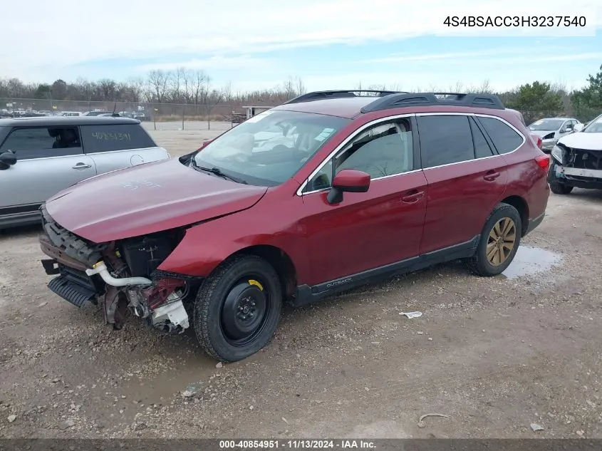 2017 Subaru Outback 2.5I Premium VIN: 4S4BSACC3H3237540 Lot: 40854951